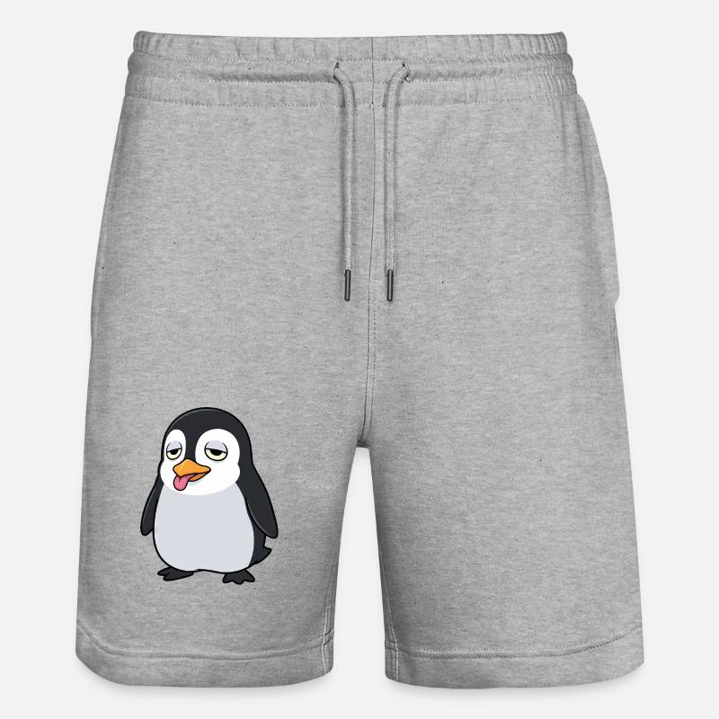 Dessin animé Penguin Fatigué, langue tombante - Short de jogging bio TRAINER Stanley/Stella unisexe - gris chiné