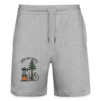 Brew Ride Repeat Moka Bike Woodcut - Stanley/Stella Trainer Unisex Organic Jogging Shorts - heather grey - Front - Nik (191cm) & Marisol (170cm)