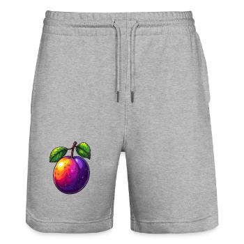 Plum - Stanley/Stella Trainer Unisex Organic Jogging Shorts - heather grey - Front - Nik (191cm) & Marisol (170cm)