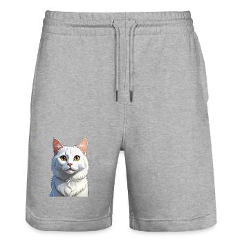 White Cat - Stanley/Stella Trainer Unisex Organic Jogging Shorts - heather grey - Front - Nik (191cm) & Marisol (170cm)