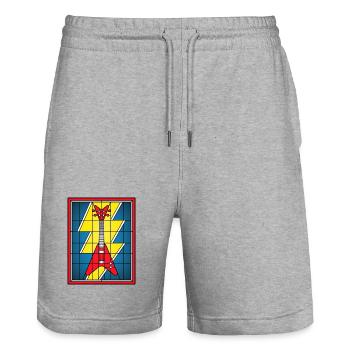 Stained Glass Guitar with Lightning Bolt - Stanley/Stella Trainer Unisex Organic Jogging Shorts - heather grey - Front - Nik (191cm) & Marisol (170cm)