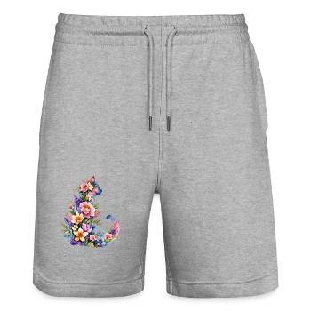Katze Aquarell Blumen - Stanley/Stella Unisex Bio Joggingshorts Trainer  - Grau meliert - Vorne - Nik (191cm) & Marisol (170cm)