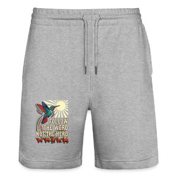 Folge dem Wort, nicht der Herde, Kolibris - Stanley/Stella Unisex Bio Joggingshorts Trainer  - Grau meliert - Vorne - Nik (191cm) & Marisol (170cm)