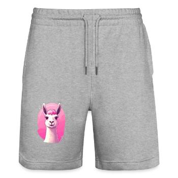 Llama / Alpaca in front of pink - Stanley/Stella Trainer Unisex Organic Jogging Shorts - heather grey - Front - Nik (191cm) & Marisol (170cm)