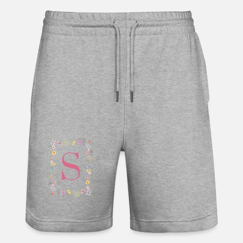 Monogramme floral initial S - Short de jogging bio TRAINER Stanley/Stella unisexe - gris chiné