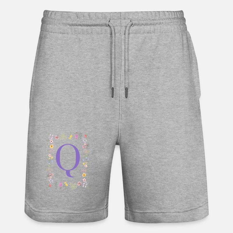 Monogramme « Q », initiales florales - Short de jogging bio TRAINER Stanley/Stella unisexe - gris chiné