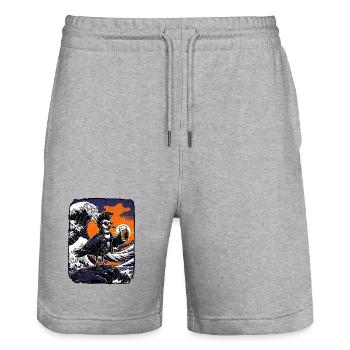 Kawaii Punker Seagull Beer - Stanley/Stella Trainer Unisex Organic Jogging Shorts - heather grey - Front - Nik (191cm) & Marisol (170cm)