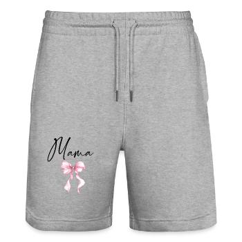 Mama Design mit Rosa Schleife – Süßes Mama Motiv - Stanley/Stella Unisex Bio Joggingshorts Trainer  - Grau meliert - Vorne - Nik (191cm) & Marisol (170cm)