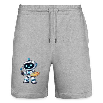 Künstlerischer Malroboter mit Palette - Stanley/Stella Unisex Bio Joggingshorts Trainer  - Grau meliert - Vorne - Nik (191cm) & Marisol (170cm)