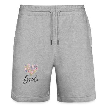 Blumen Herz - Bride - Personalisierbar - Stanley/Stella Unisex Bio Joggingshorts Trainer  - Grau meliert - Vorne - Nik (191cm) & Marisol (170cm)