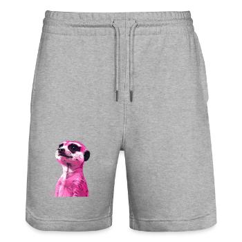 pink meerkat - Stanley/Stella Trainer Unisex Organic Jogging Shorts - heather grey - Front - Nik (191cm) & Marisol (170cm)