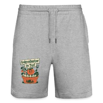 Großgrundbesitzer im Topf - Stanley/Stella Unisex Bio Joggingshorts Trainer  - Grau meliert - Vorne - Nik (191cm) & Marisol (170cm)