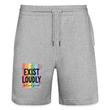 Mois de la fierté LGBTQ - Existez fort ! Ouvertement et fiers ! - Short de jogging bio TRAINER Stanley/Stella unisexe - gris chiné - Devant - Nik (191cm) & Marisol (170cm)