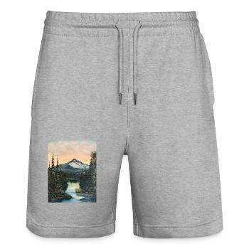 Mountain lake in the evening light - Stanley/Stella Trainer Unisex Organic Jogging Shorts - heather grey - Front - Nik (191cm) & Marisol (170cm)