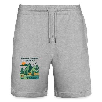 Berge, See und Sonnenuntergang - Stanley/Stella Unisex Bio Joggingshorts Trainer  - Grau meliert - Vorne - Nik (191cm) & Marisol (170cm)