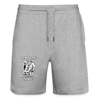 Geboren zum Überfall, gezwungen, Beine zu trainieren - Stanley/Stella Unisex Bio Joggingshorts Trainer  - Grau meliert - Vorne - Nik (191cm) & Marisol (170cm)