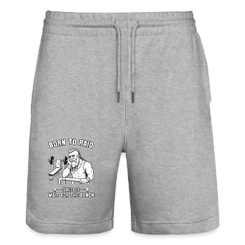 Geboren zum Raub, gezwungen, auf die Bank zu warten - Stanley/Stella Unisex Bio Joggingshorts Trainer  - Grau meliert - Vorne - Nik (191cm) & Marisol (170cm)