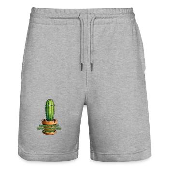 Kaktus Spruch Stiller Content - Stanley/Stella Unisex Bio Joggingshorts Trainer  - Grau meliert - Vorne - Nik (191cm) & Marisol (170cm)