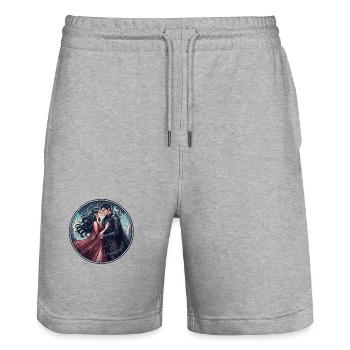 Knight's love under the stars - Stanley/Stella Trainer Unisex Organic Jogging Shorts - heather grey - Front - Nik (191cm) & Marisol (170cm)