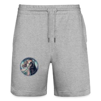 Moonlit Night Elf Love in the Star Forest - Stanley/Stella Trainer Unisex Organic Jogging Shorts - heather grey - Front - Nik (191cm) & Marisol (170cm)