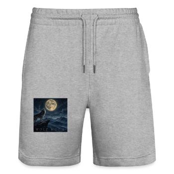 Wolf Moon - Stanley/Stella Trainer Unisex Organic Jogging Shorts - heather grey - Front - Nik (191cm) & Marisol (170cm)