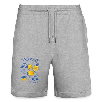 Mama Est. 2026 Vintage Lemons Mom Geschenk - Stanley/Stella Unisex Bio Joggingshorts Trainer  - Grau meliert - Vorne - Nik (191cm) & Marisol (170cm)