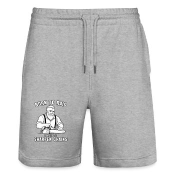 Geboren zum Überfall, gezwungen, Ketten zu schärfen, - Stanley/Stella Unisex Bio Joggingshorts Trainer  - Grau meliert - Vorne - Nik (191cm) & Marisol (170cm)