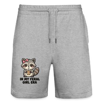 In My Feral Girl Era Waschbär - Stanley/Stella Unisex Bio Joggingshorts Trainer  - Grau meliert - Vorne - Nik (191cm) & Marisol (170cm)