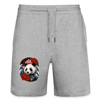 Panda im japanischen Irezumi Tattoo Stil - Stanley/Stella Unisex Bio Joggingshorts Trainer  - Grau meliert - Vorne - Nik (191cm) & Marisol (170cm)