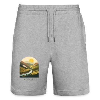Mosel Germany | Vintage River Valley Poster - Stanley/Stella Unisex Bio Joggingshorts Trainer  - Grau meliert - Vorne - Nik (191cm) & Marisol (170cm)