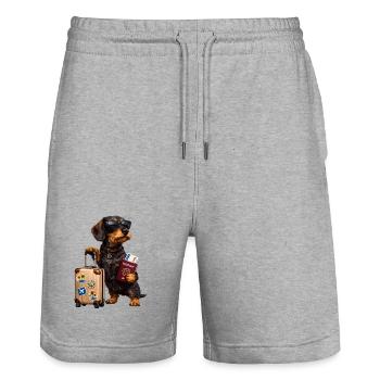 Dachshund Motif Holiday – Funny Dog with Suitcase and - Stanley/Stella Trainer Unisex Organic Jogging Shorts - heather grey - Front - Nik (191cm) & Marisol (170cm)