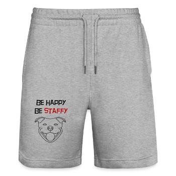 Phrase be happy be staffy trait - 114b - Stanley/Stella Trainer Unisex Organic Jogging Shorts - heather grey - Front - Nik (191cm) & Marisol (170cm)
