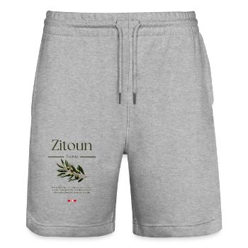 Zitoun Tunisie Conception de la Rameau d’Olivier - Short de jogging bio TRAINER Stanley/Stella unisexe - gris chiné - Devant - Nik (191cm) & Marisol (170cm)