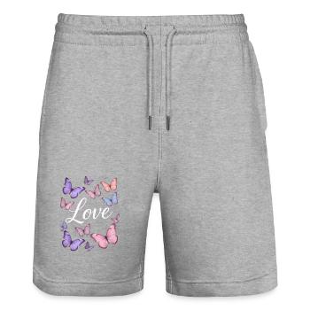 Lila Liebe: Schmetterlingszauber - Stanley/Stella Unisex Bio Joggingshorts Trainer  - Grau meliert - Vorne - Nik (191cm) & Marisol (170cm)