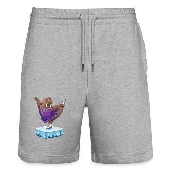 Walross als Eiskunstläuferin auf Eisscholle Kür - Stanley/Stella Unisex Bio Joggingshorts Trainer  - Grau meliert - Vorne - Nik (191cm) & Marisol (170cm)