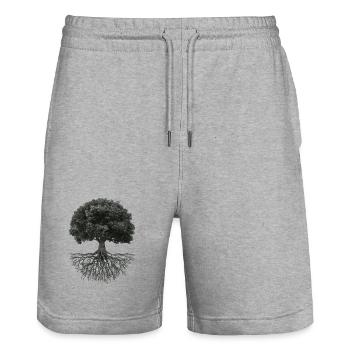 Lebensbaum mit Wurzeln – Schwarzweiß - Stanley/Stella Unisex Bio Joggingshorts Trainer  - Grau meliert - Vorne - Nik (191cm) & Marisol (170cm)