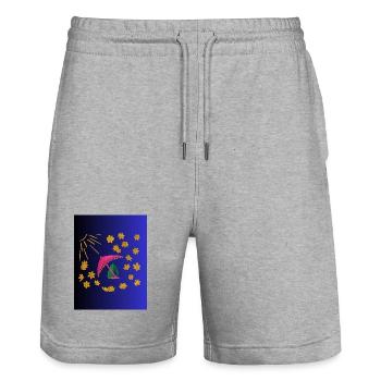 Goldene Blütenparasol im Nachtblau - Stanley/Stella Unisex Bio Joggingshorts Trainer  - Grau meliert - Vorne - Nik (191cm) & Marisol (170cm)