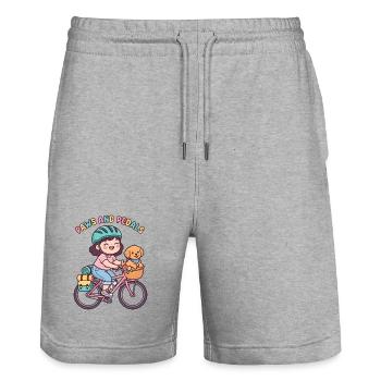 Paws And Pedals Cute Bike Sticker - Stanley/Stella Trainer Unisex Organic Jogging Shorts - heather grey - Front - Nik (191cm) & Marisol (170cm)