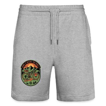 Zuhause ist der Ort, an dem du es parkst, Gravelbike - Stanley/Stella Unisex Bio Joggingshorts Trainer  - Grau meliert - Vorne - Nik (191cm) & Marisol (170cm)