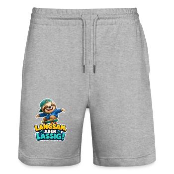 Faultier Skater Langsam aber lässig Spruch Cool - Stanley/Stella Unisex Bio Joggingshorts Trainer  - Grau meliert - Vorne - Nik (191cm) & Marisol (170cm)
