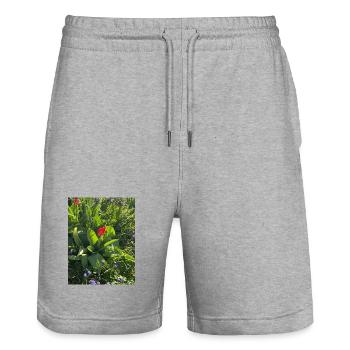 Tulips in the spring garden - Stanley/Stella Trainer Unisex Organic Jogging Shorts - heather grey - Front - Nik (191cm) & Marisol (170cm)