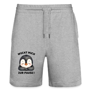 Klassentier Pinguin "Weckt mich zur Pause!" - Stanley/Stella Unisex Bio Joggingshorts Trainer  - Grau meliert - Vorne - Nik (191cm) & Marisol (170cm)