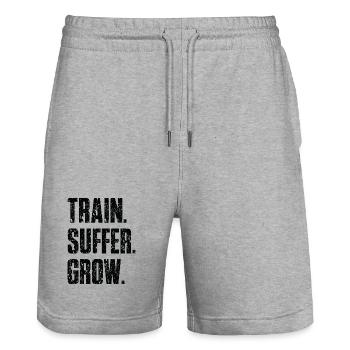 Devise Train Suffer Grow Grunge - Black - Short de jogging bio TRAINER Stanley/Stella unisexe - gris chiné - Devant - Nik (191cm) & Marisol (170cm)