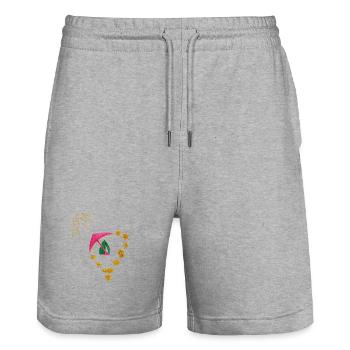 Fêtes avec le cœur et le soleil - Short de jogging bio TRAINER Stanley/Stella unisexe - gris chiné - Devant - Nik (191cm) & Marisol (170cm)