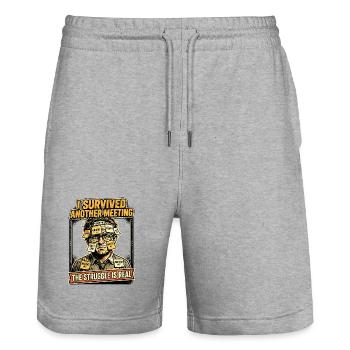 Meeting Survives Office Stress Humor - Stanley/Stella Trainer Unisex Organic Jogging Shorts - heather grey - Front - Nik (191cm) & Marisol (170cm)