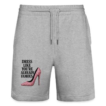 Dress like you're already famous - Rosa Heel - Stanley/Stella Unisex Bio Joggingshorts Trainer  - Grau meliert - Vorne - Nik (191cm) & Marisol (170cm)