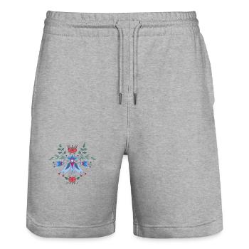 Arrangement de fleurs fantaisie - Short de jogging bio TRAINER Stanley/Stella unisexe - gris chiné - Devant - Nik (191cm) & Marisol (170cm)