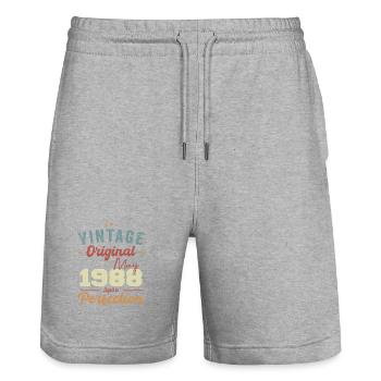 May 1988 Birthday May 1988 Gift May 1988 - Stanley/Stella Trainer Unisex Organic Jogging Shorts - heather grey - Front - Nik (191cm) & Marisol (170cm)