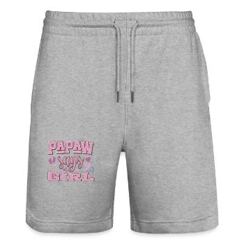 Papaw Sagt Mädchen Schwangerschaft Ankündigung Baby Party - Stanley/Stella Unisex Bio Joggingshorts Trainer  - Grau meliert - Vorne - Nik (191cm) & Marisol (170cm)
