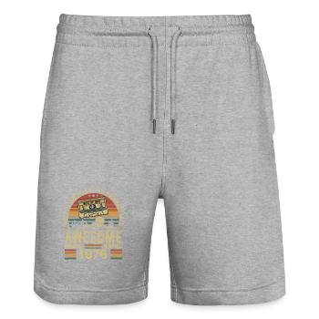 April 1976 Vintage Birthday Retro Gift - Stanley/Stella Trainer Unisex Organic Jogging Shorts - heather grey - Front - Nik (191cm) & Marisol (170cm)